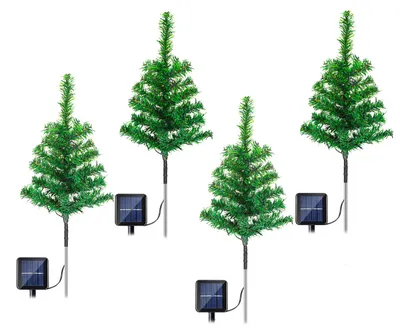 Zdjęcie produktu dla Świąteczne oświetlenie solarne Vigevee – 4 choinki o wysokości 50 cm, 80 diod LED, 8 trybów świecenia, idealne do ogrodu, ścieżek i tarasu