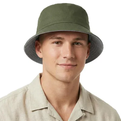 Produktbild von Umkehrbarer Fischerhut Uni Armeegrün Polyester Faltbar Einheitsgröße