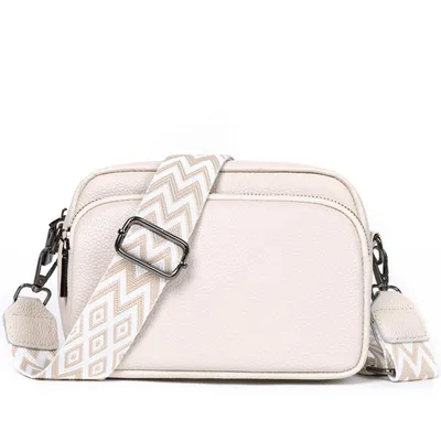 Produktbild von Umhängetasche Damen Handy Umhängetasche Kunstleder Crossbody Bag Damen, mit 3 fächern Handtasche mit Verstellbar Abnehmbar Schultergurt (Perlweiss)