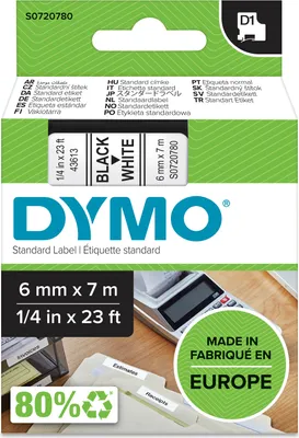 Produktbild von DYMO Original D1-Etikettenband | schwarz auf weiß | 6 mm x 7 m | selbstklebendes Schriftband | für LabelManager-Beschriftungsgerät