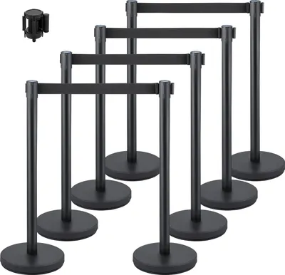 Obrázok produktu pre 8 x zábranové stĺpiky zo železa a ocele, plastové stĺpiky s adaptérom, zábranová reťaz, čierna zábrana v divadlách, hoteloch, systém kontroly davu zábranový stojan s celkovou výškou 90 cm