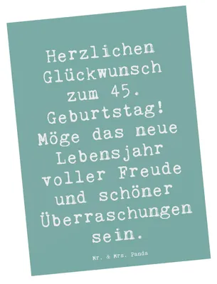 Produktbild von Mr. & Mrs. Panda einzelkarte Spruch 45. Geburtstag Freude - Meeresbrise - Geschenk, Herzlichen Glückwunsch zum, bildkarte, Geschenke, Postkarte, Erinnerung, Kunstkarten