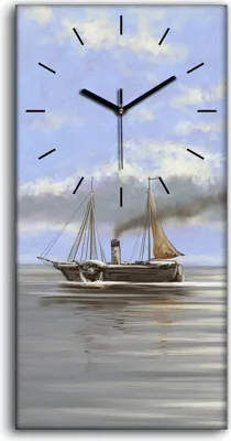 Produktbild von Wandbild Leinwand Bilder mit Uhr 30x60 Meer Landschaft Schiffe Digitale Kunst - schwarze Hände