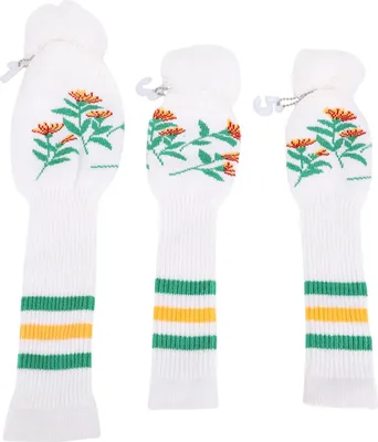 Produktbild von 3pcs gestrickte Clubkopfabdeckungen mit langer Hals -Pom -Dekoration weicher Beschützer Snug Fit White
