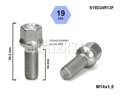 Obrázek produktu pro Kolový šroub M14x1,5x34 kulový R13, klíč 19, S19D34R13F, výška 56,5 mm