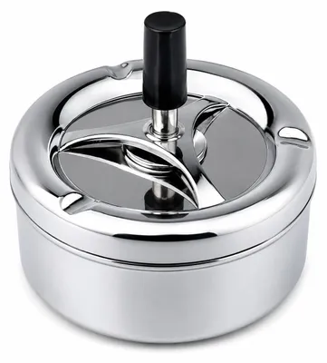 Produktbild von Drehaschenbecher - Mit Deckel und Windschutz - Tischaschenbecher für den Innen- und Außenbereich - Silber Groß