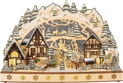 Produktbild von HGD LED-Lichterbogen aus Holz - Bergdorf - 45 x 8 x 30 cm - warmweißes Licht - mit Batterie- und Netzbetrieb