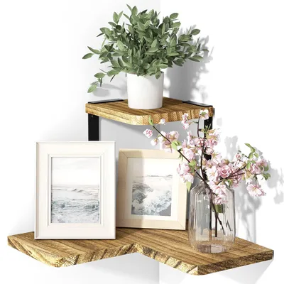 Productafbeelding van Hoekrek Massief Hout - Wandrek Hout - Vintage Design - Opbergrek - Decoratief Rek - Geschikt voor Kleine Ruimtes