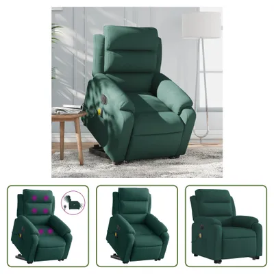 Image de The Living Store Fauteuil de massage avec releveur électrique Vert foncé Velours