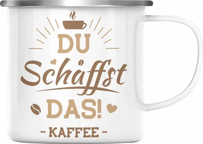 Produktbild von Trendation - Lustiger Spruch Kaffeetrinker Kaffeeliebhaber Kaffee Spruch Emaille Tasse für Büro Arbeit Du Schaffst das (Silber)