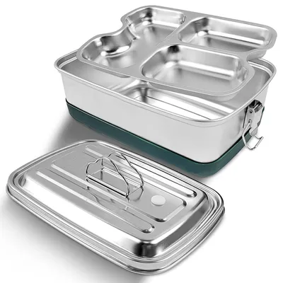 Edelstahl-Lunchbox, doppellagig, 3 Fächer, 2000 ml, silber