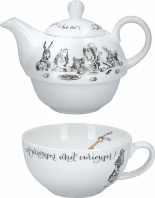 Produktbild von V&A - Set de Tea de Alice im Wunderland de las Wonderland, Set de Teekanne und Becher de Porzellan, Farbe Weiß, Geschenkbox, 250 ml