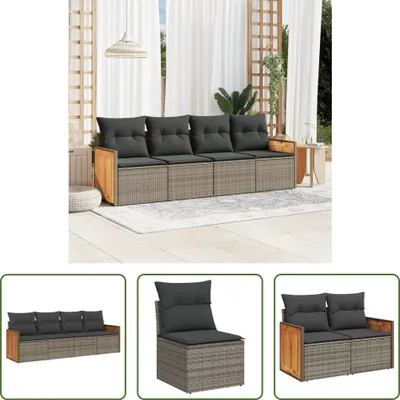Produktbild von The Living Store 4-tlg. Garten-Sofagarnitur mit Kissen Grau Poly Rattan