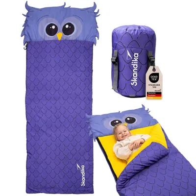 Produktbild von Skandika Kinderschlafsack Soti | Camping Schlafsack für Kinder bis 150 cm, buntes Design mit Tiermotiv, Kopfkissen, Baumwolle, maschinenwaschbar