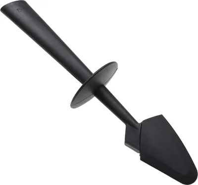 A black kitchen utensil, likely a spatula or scraper, is shown against a white background.