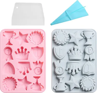Produktbild von 2 Stück 12 Hohlräume, Kronen- Und Medaillenform, Fondantform, Zuckerhandwerk, Gummipaste, Kuchen, Cupcake, Dekorationswerkzeug, Epoxidharz-Polymer-Tonform
