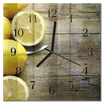 Immagine prodotto di Orologio da parete Tulup Glasuhr, orologio da cucina, vetro vero, 30x30 cm, design moderno e decorativo, silenzioso, con lancette nere - Motivo: limoni