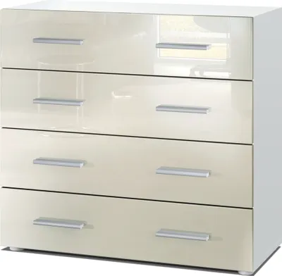 Produktbild von Vladon Sideboard Pavos, Kommode mit 4 Schubladen, Weiß matt/Creme Hochglanz (76 x 72 x 35 cm)