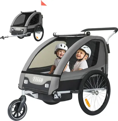 Produktbild von TIGGO® 2in1 Fahrradanhänger 5-Punkt Sicherheitsgurt Jogger Kinderanhänger Joggerfunktion Kinderfahrradanhänger für 1 bis 2 Kinder 360° Drehbar