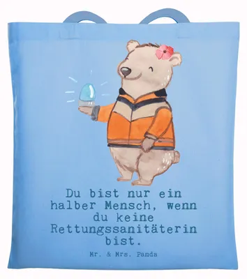 Produktbild von Mr. & Mrs. Panda umhängebeutel Rettungssanitäterin Herz - Sky Blue - Geschenk, Shopping Tasche, Stoffbeutel, Schultasche, Jutebeutel, Tote Bag