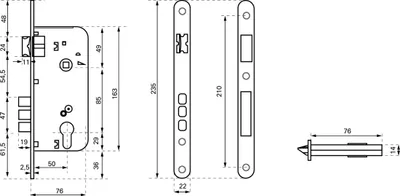 Image de Boitier de serrure encastrable à cylindre pour porte d'entrée, axe 50mm, entraxe 85mm, bouts ronds, chrome - THIRARD