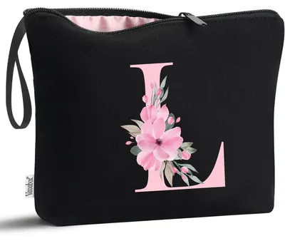Produktbild von Kosmetiktasche A-Z personalisierbar Schwarz L Baumwolle Canvas