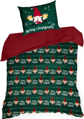 Produktbild von EUROFIRANY | Xmas Bettwäsche - Bettgarnitur - 140 x 200 cm - Grün Rot - Weihnachtsbettwäsche - Weihnachtswichtel - Weihnachten