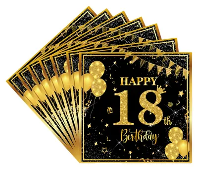 18. Geburtstagsservietten, 20 Stück, schwarz-gold, 16,5 x 16,5 cm