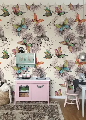Produktbild von Coloray Fototapete 290x290 cm Latextapete Magicstick - Märchenschmetterling Girly Blumen Pastell