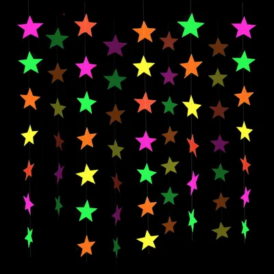 Neon-Papiergirlande 4,4 m, Sternform, leuchtet unter UV-Licht