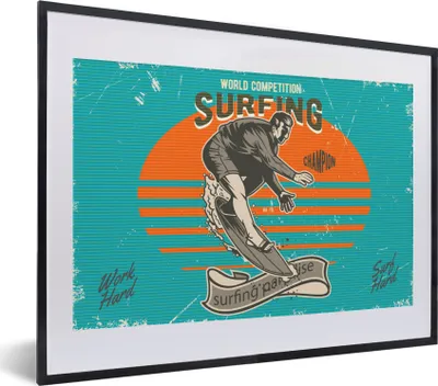 Produktbild von MuchoWow® MuchoWow® Gerahmtes Poster Vintage - Surfen - Surfbrett 40x30 cm - Poster mit zchwarzem Bilderrahmen - Bilderrahmen - Poster im Rahmen