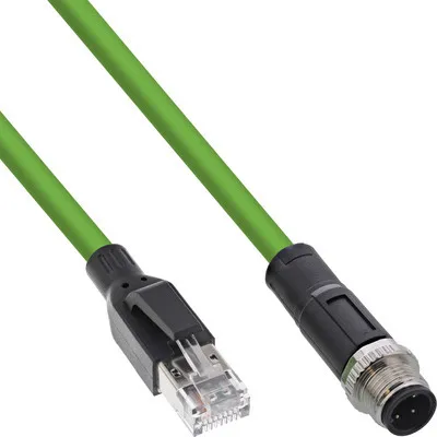 Produktbild von InLine Industrie Netzwerkkabel, M12 4-pin D-kodiert St. zu RJ45 St., PUR, 1m, 1 m, M12, RJ-45, Stecker/Stecker, Grün, Kupfer