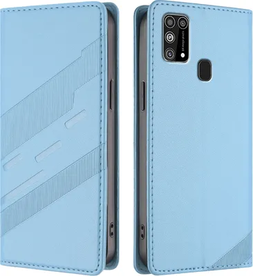 Produktbild von Hülle für Samsung Galaxy M31, Kunstleder Brieftaschen Handyhülle mit Kartenfach und Standfunktion Hellblau