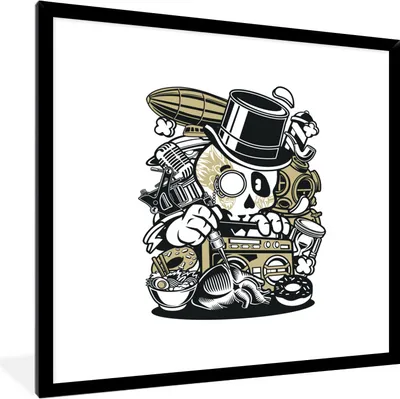 Produktbild von MuchoWow® MuchoWow® Gerahmtes Poster Vintage - Totenkopf - Hut 40x40 cm - Poster mit zchwarzem Bilderrahmen - Mit Rahmen - Wanddekoration Schlafzimmer