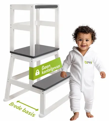 Productafbeelding van BOMI® Learning Tower voor baby’s & peuters | Opstapje en kinderkrukje van hout | Kinderkruk & opstapkruk | Verhoging als kindermeubel