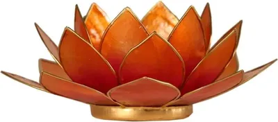 Zdjęcie produktu dla Świecznik Lotus Różowo-pomarańczowe złote wykończenie - 13,5 cm