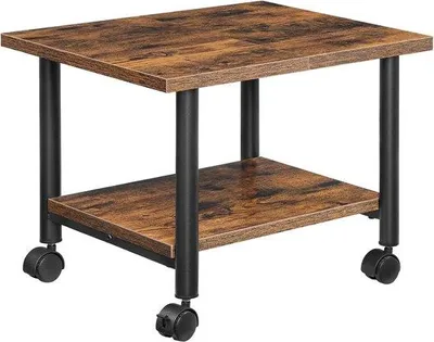 Immagine prodotto di Tavolino per stampante, carrello per stampante con ruote bloccabili, supporto per stampante pieghevole a 2 ripiani, supporto per stampante, design industriale, carrello con rotelle, per ufficio, fax, marrone scuro e nero