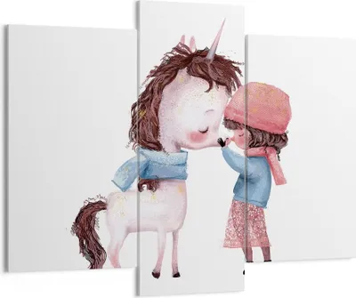 Produktbild von Bild auf Leinwand - Leinwandbild - 3 Teile - Einhorn Mädchen Kinder - 130x100cm - Wand Bild - Wanddeko - Wandbilder - Leinwanddruck - Bilder - Wanddekoration - Leinwand bilder - CB130x100-4733