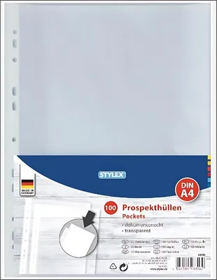 Produktbild von Stylex Prospekthüllen, DIN A4, 100 Stück