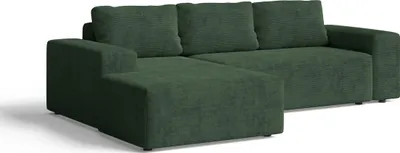Obrázek produktu pro Rohová souprava s funkcí spaní L – zelená – 264x76x155 cm – levá – manšestr – úložný prostor – pohovka do obývacího pokoje – AVANTI