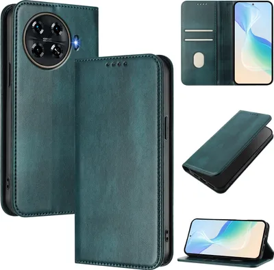 Obrázek produktu pro Pouzdro pro Tecno Spark 20 Pro+ 4G, vintage kožené pouzdro s RFID ochranou, přihrádkami na karty, stojánkem Zelený