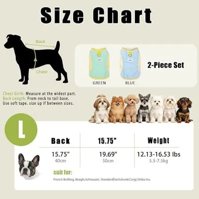 Produktbild von Kühlweste für Hunde, 2 Stück, atmungsaktive Kühlkleidung aus Eisseide, mit D-Ring, Sommerkühlmäntel für kleine bis mittelgroße Hunde (Grün/Blau) (L)