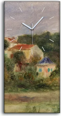 Produktbild von Leinwand Wanduhr Wandkunst Uhr 30x60 Malerei Wald Bäume Häuser Himmel Kunst - weiße Hände