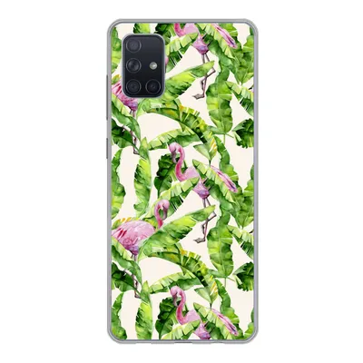 Produktbild von MuchoWow® Handyhülle Schutzhülle Hülle für Samsung Galaxy A71 Flamingo - Blätter - Muster Silikon Softcase Handy Hülle - Kartenbesitzer