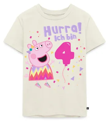 Produktbild von Spreadshirt Peppa Wutz Hurra Ich Bin 4 Jahre Kinder Premium T-Shirt, 110/116 (4 Jahre), Naturweiß