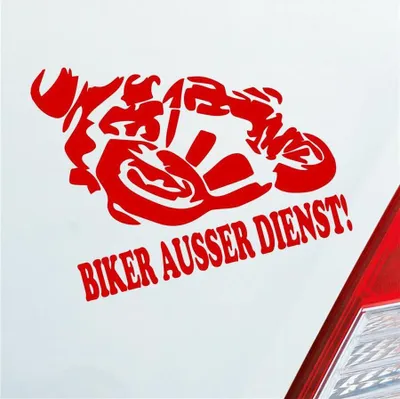 Produktbild von Auto Aufkleber Motorrad Biker ausser Dienst! Moped Bike Mopped 12x10 cm Rot Sticker Heckscheibenaufkleber
