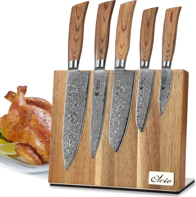 Produktbild von Wakoli Edib Pro 5er Damastmesser-Set I Holzbox I 8-20cm Klinge I mit Messerblock