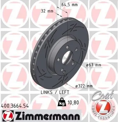 Produktbild von ZIMMERMANN Bremsscheibe Vorne Links passend für MERCEDES-BENZ C-Klasse Limousine (W204) 322mm 400.3664.54