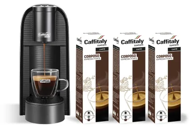 Immagine prodotto di Caffitaly, macchina da caffè Volta Nera, con 30 capsule di caffè incluse nella confezione