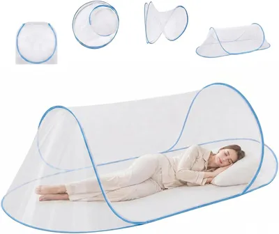 Obrázok produktu pre Skladacia moskytiéra 200 x 80 cm, sieť proti hmyzu na jednolôžko, modrá, na cesty